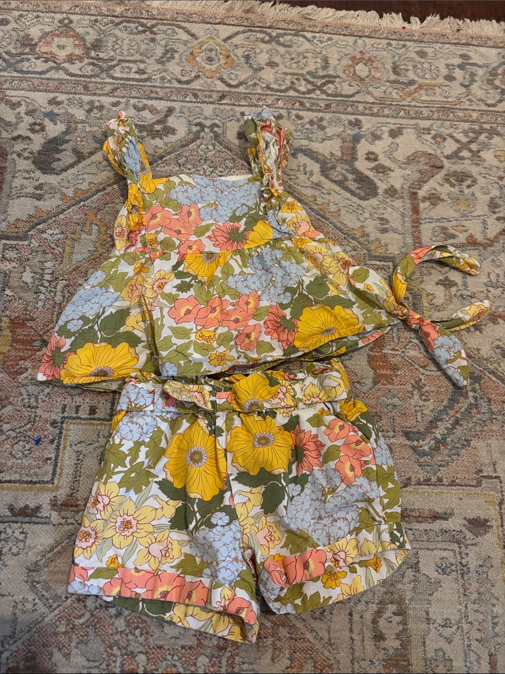Janie and Jack Yellow Multi Floral Tank & Shorts Set
